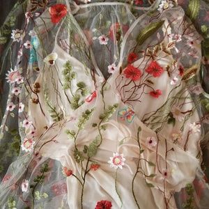 NWT Tan Floral Mesh Body Suit Dress